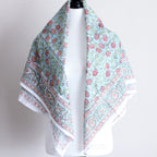 Sanganeri Hand Block Printed Cotton Bandana Soft Lightweight Airy Aqua Green 42x43