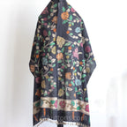 Kalamkari Hand Painted Organic Cotton Wrap Ethnic Scarf Natural Colours Black 23x86
