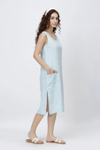 Sleeveless Linen Shift Dress European Linen Midi Dress with Pockets