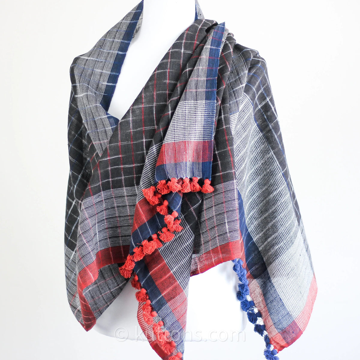 Eco Chic Elegance Handspun Handwoven Organic Cotton Scarf Dyed Naturally Empowering Women Weavers Blue Red 24x76