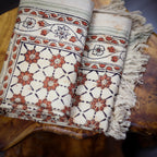 Kalamkari Hand Block Printed Handwoven Cotton Decorative Towel Dyed with Natural Colours Beige Rust 28x61
