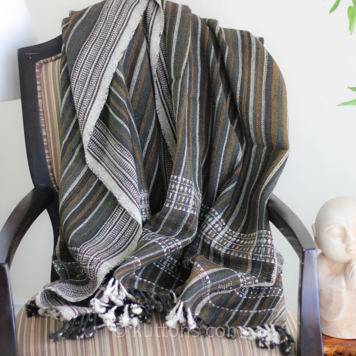 Handspun Handwoven Ethnic Desi Wool Shawl cum Throw Brown 38x86