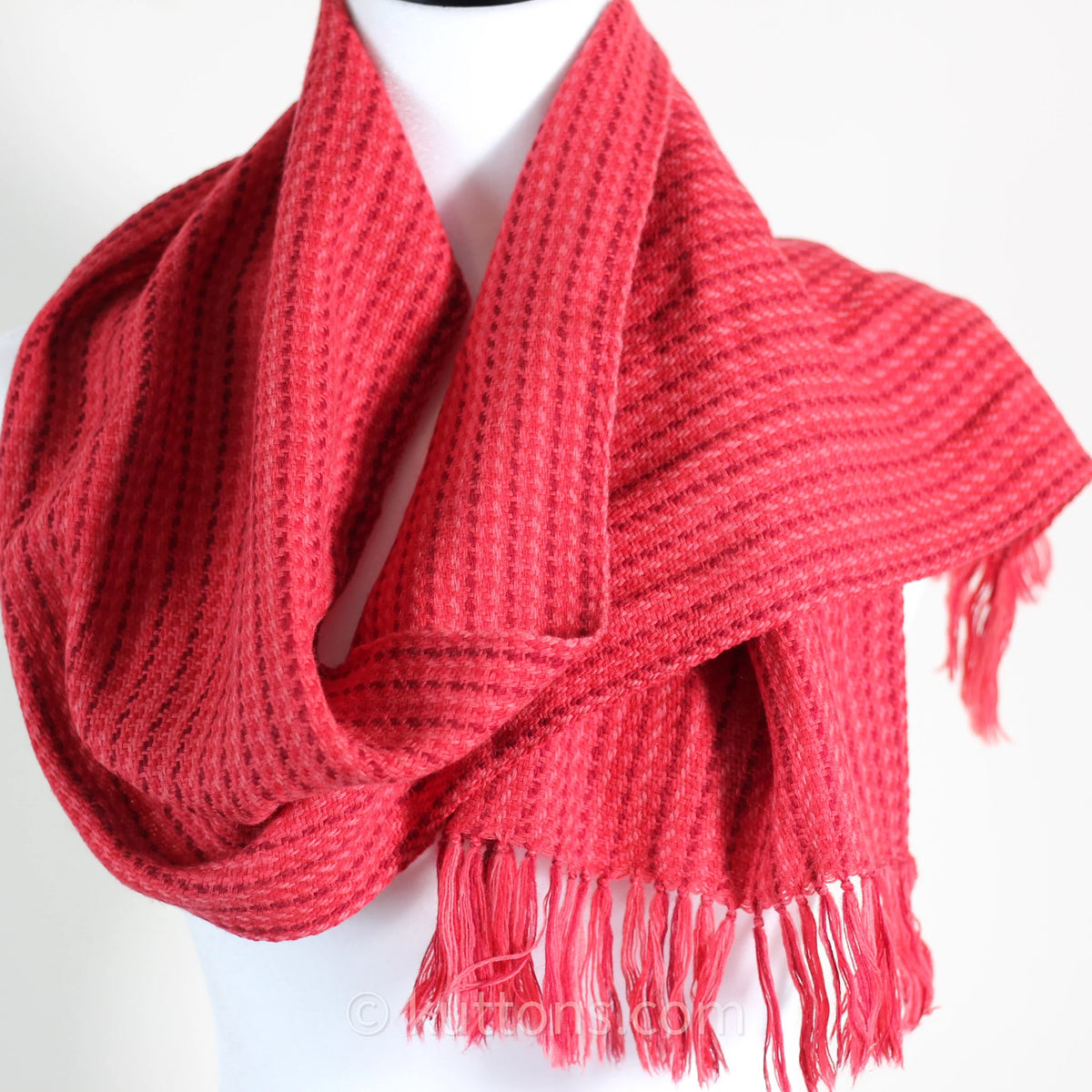 Handwoven Merino Himalayan Wool Scarf Naturally Dyed with Madder Sappanwood Red 11x52 Small