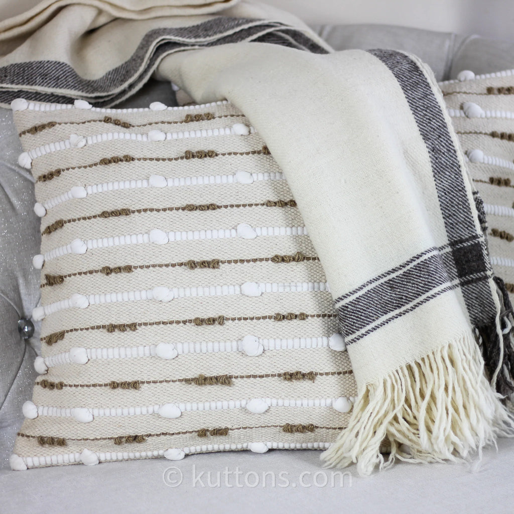 Handwoven Cotton and Jute Textured Cushion Cover Cream 18x18 Square