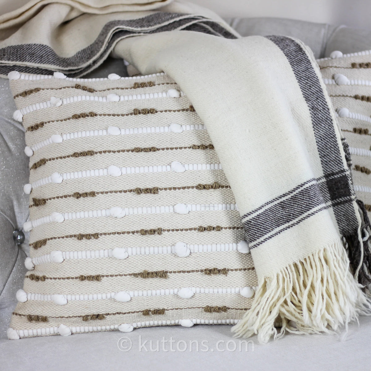 Handwoven Cotton and Jute Textured Cushion Cover Cream 18x18 Square