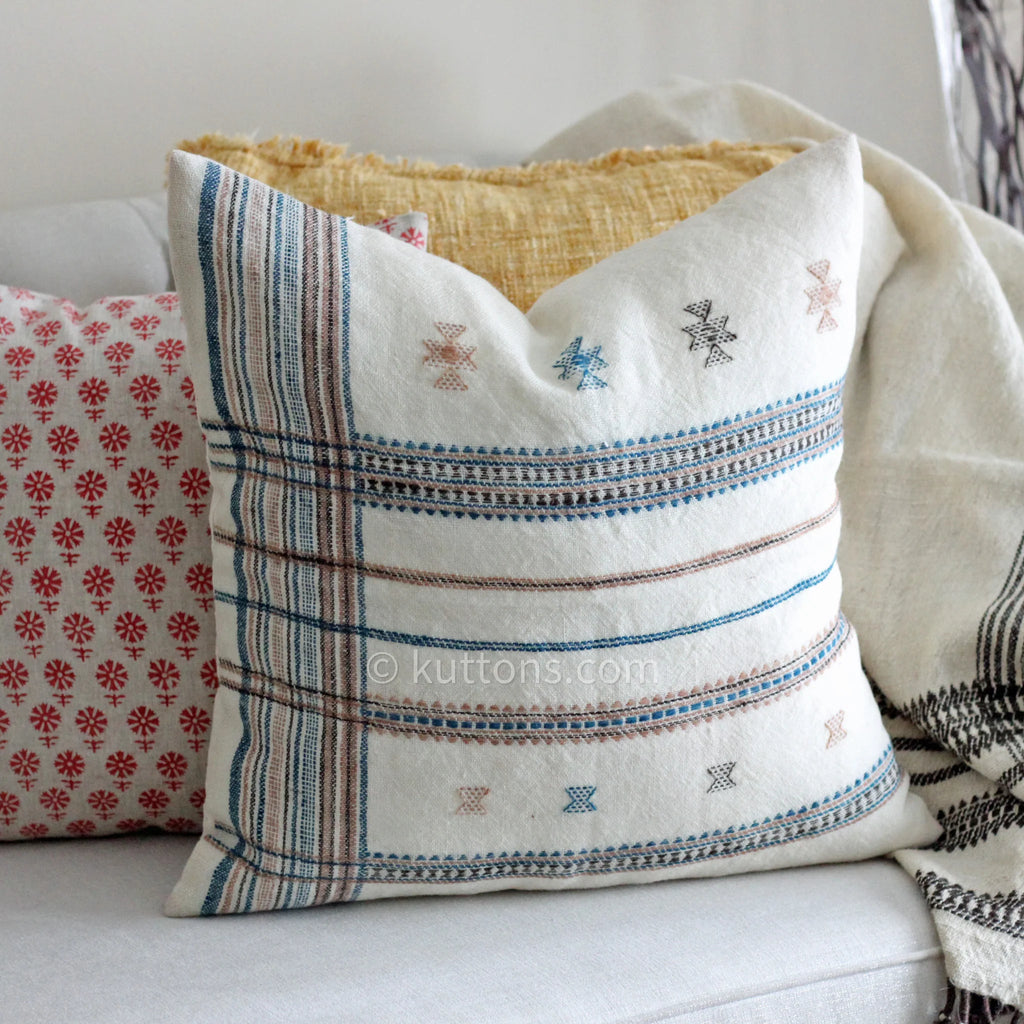 Handwoven Bhujodi Wool Cushion Cover Set Decorative Throw Pillows Cream Set of 2 22x22 18x235