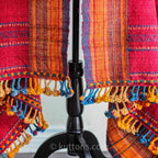 Handspun Handwoven Ethnic Raw Wool Shawl Rustic Wrap Throw Red Orange 36x85