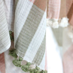 Naturally Dyed Organic Cotton Scarf with Tassels Handspun Handwoven Light Airy Stole White Pink 26x78