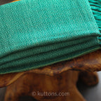 Naturally Dyed Handwoven Merino Wool Eri Silk Shawl Wrap Dyed with Tesu Flowers Indigo Green 25x84