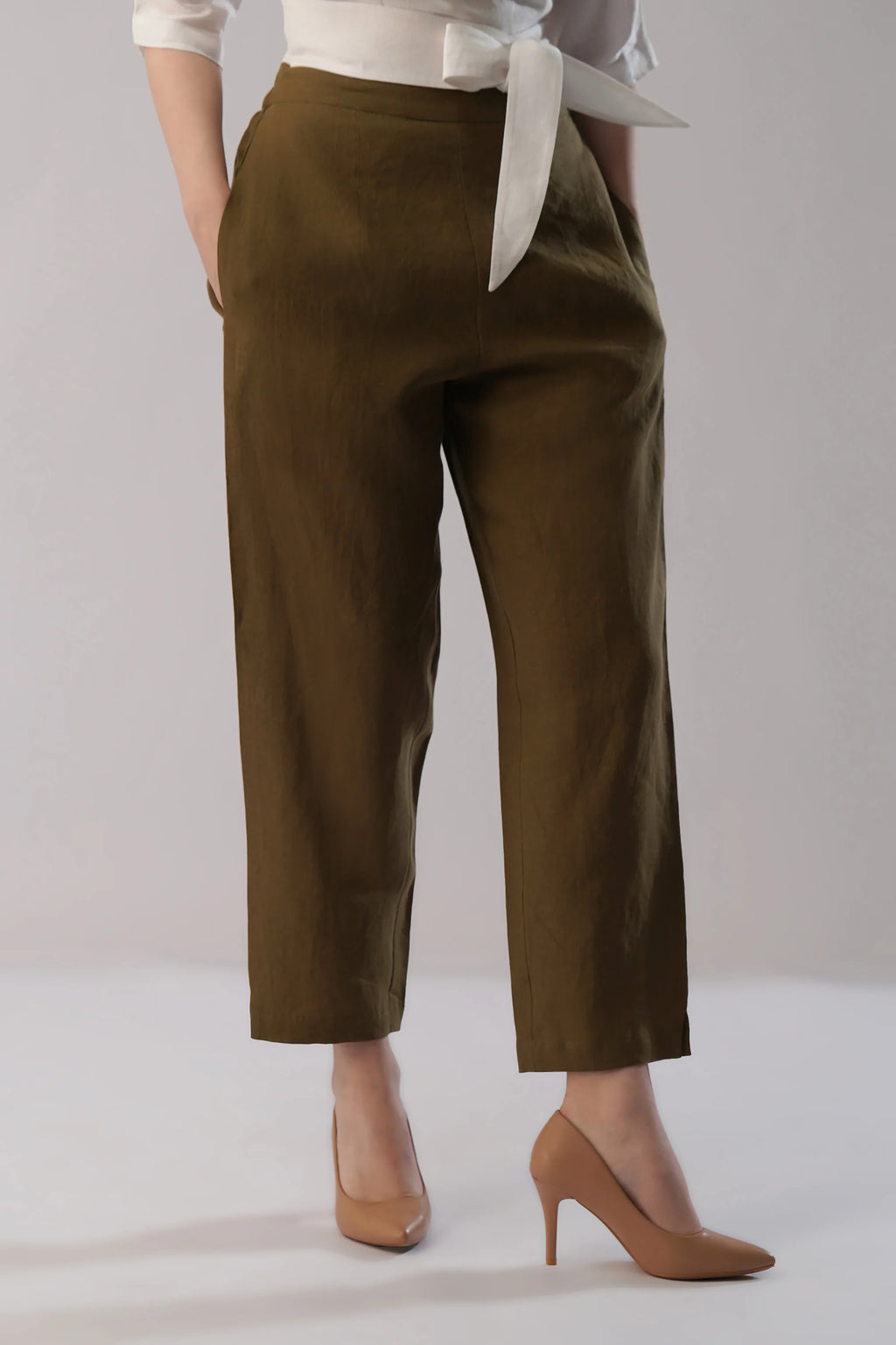 Linen Tapered Pant Relaxed Fit Linen Pants with Elastic Waist