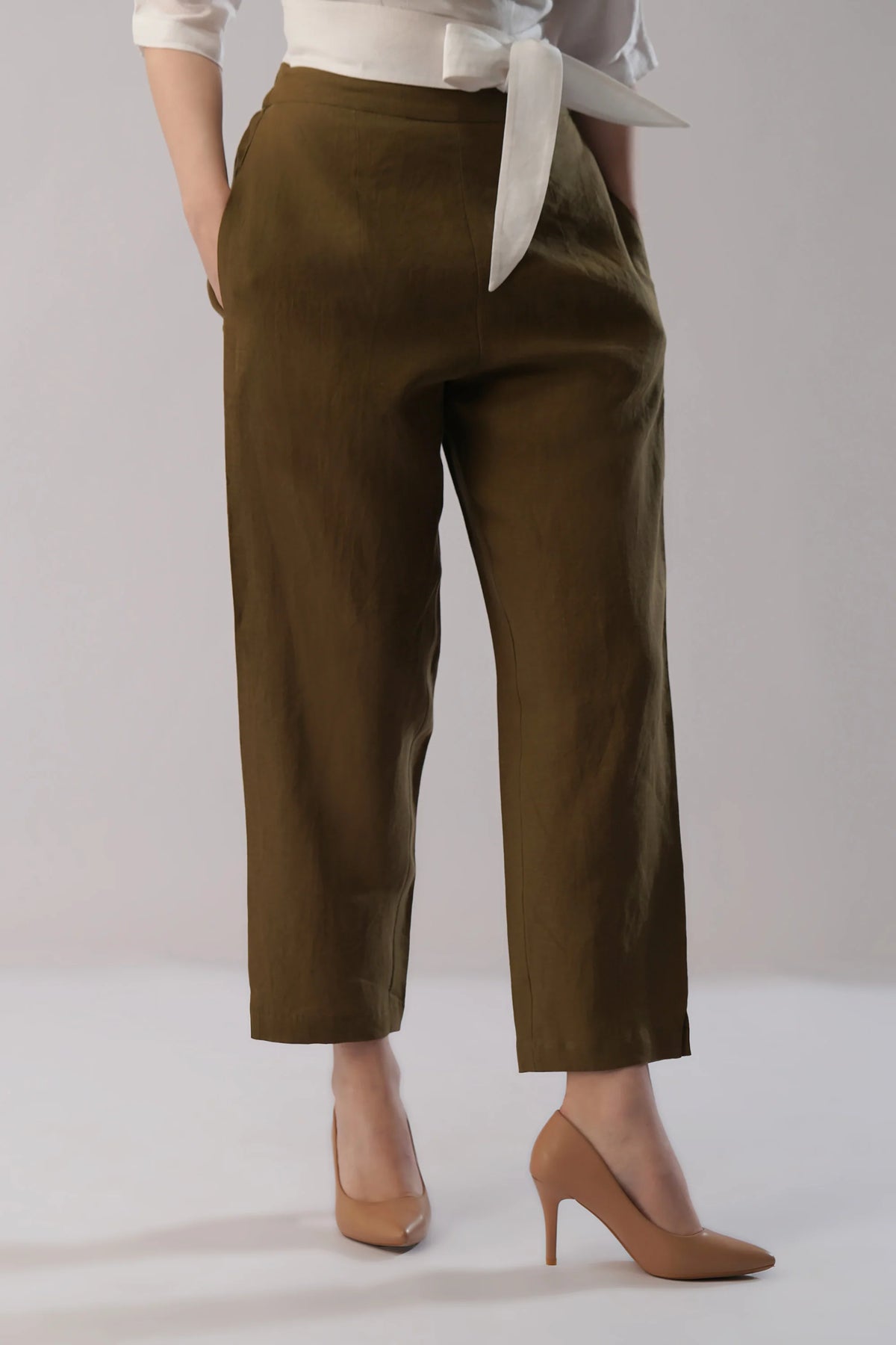 Linen Tapered Pant Relaxed Fit Linen Pants with Elastic Waist