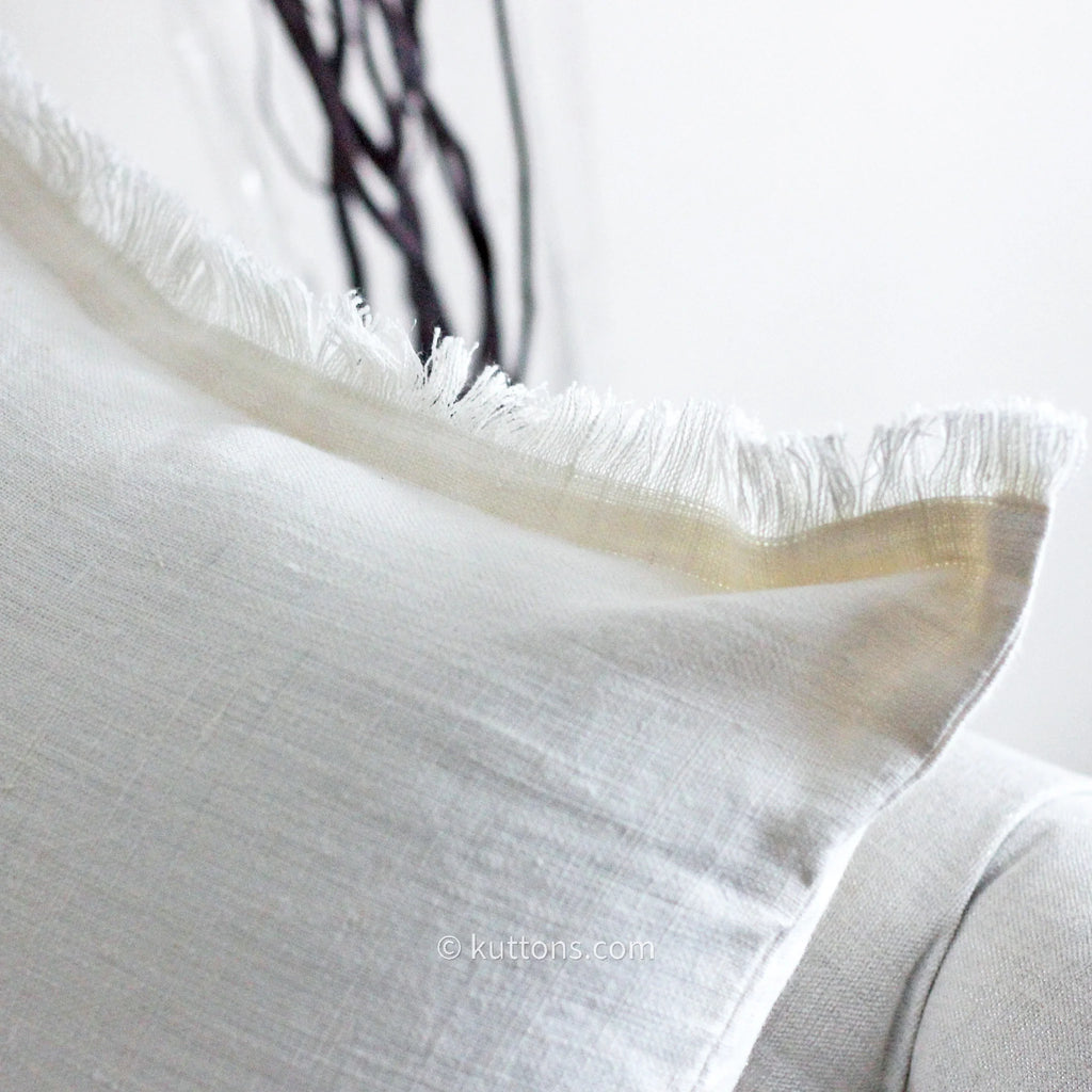 Hand Embroidered 100 Linen Gauze Pillow Cover Fringed Edges Handmade 16x24