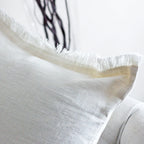 Hand Embroidered 100 Linen Gauze Pillow Cover Fringed Edges Handmade 16x24