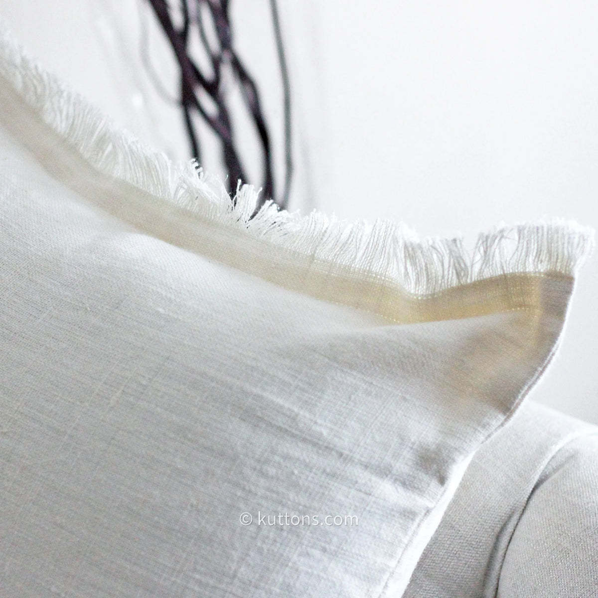 Hand Embroidered 100 Linen Gauze Pillow Cover Fringed Edges Handmade 16x24