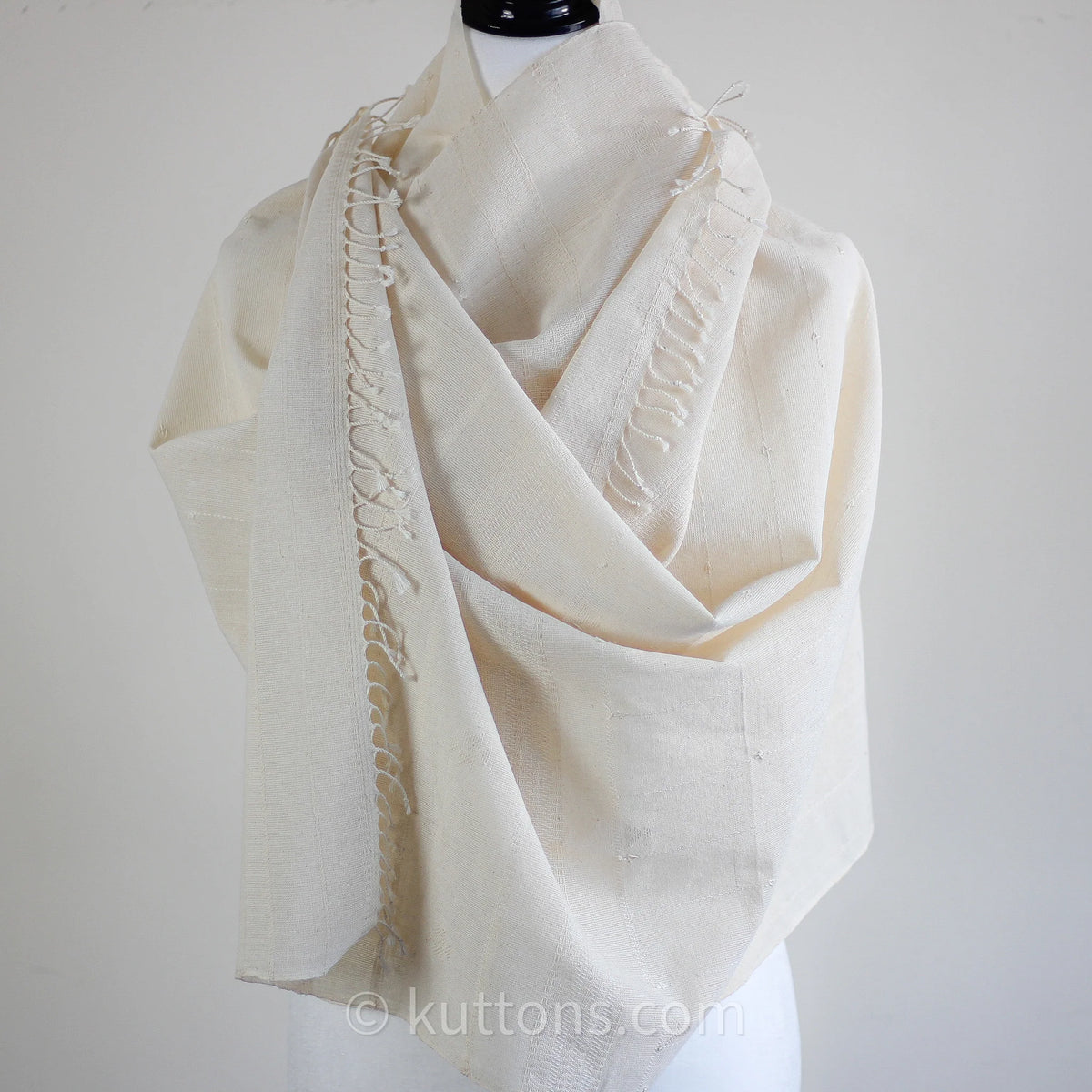 Organic Kala Cotton Bhujodi Scarf Handspun and Handwoven Cream 24x76