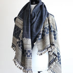 Handwoven Tussar Silk Merino Wool Shawl with Tassels Black Brown 38x86