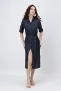 Tailored Linen Shirt Midi Dress Belted Shirt Dress