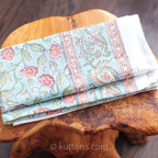 Sanganeri Hand Block Printed Cotton Bandana Soft Lightweight Airy Aqua Green 42x43