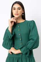 Linen Button Front Tiered Maxi Dress