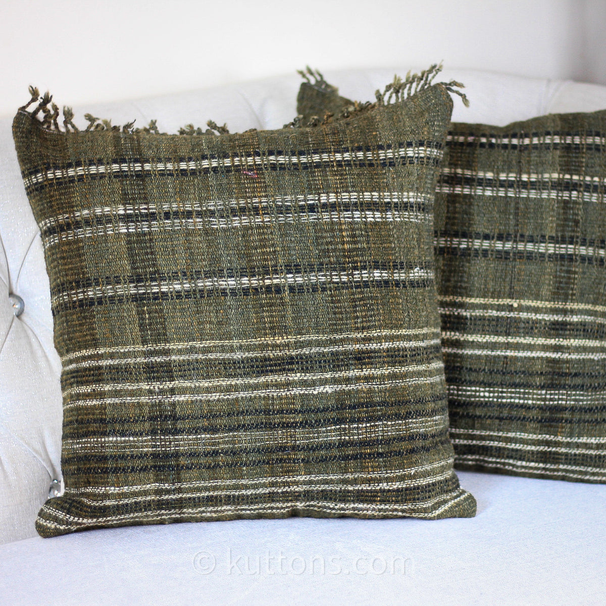 Handwoven 100 Wool Organic Cotton Cushion Cover with Tassels 20x20 Pair