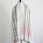Naturally Dyed Organic Cotton Scarf with Tassels Handspun Handwoven Light Airy Stole White Pink 26x78