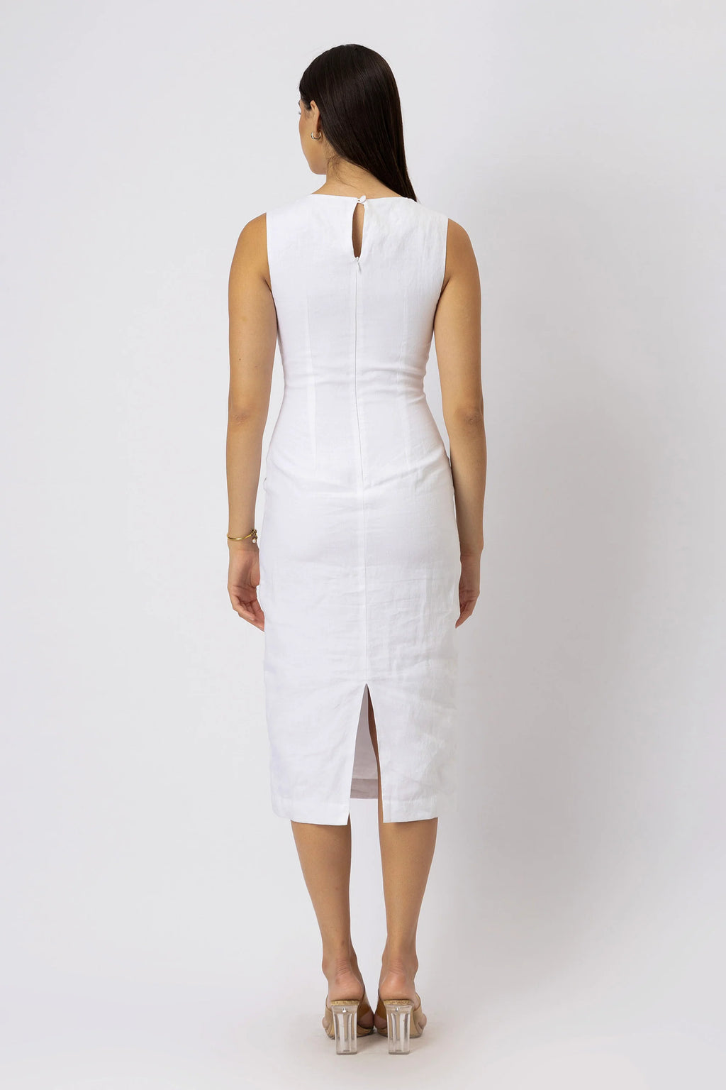 European Linen Boat Neck Sleeveless Sheath Midi Dress