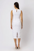 European Linen Boat Neck Sleeveless Sheath Midi Dress