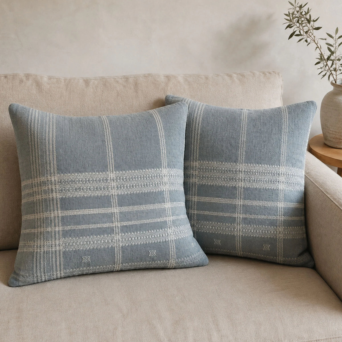 Handwoven 100 Wool Organic Cotton Cushion Cover with Tassels 20x20 Pair