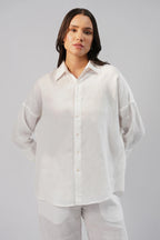 Relaxed Fit Linen Shirt with Wrap Styling Detail Drop Shoulders