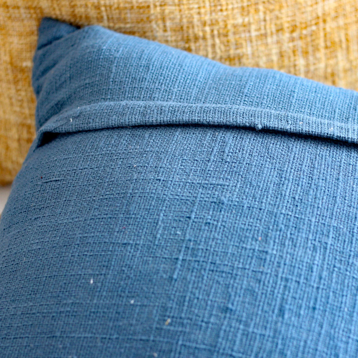 Handcrafted Square Box Cotton Jute Throw Pillow Cover Decorative Cushions Blue 16x16