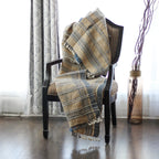Ethnic Handspun Handwoven Wool Throw cum Blanket Beautiful Tassels Khaki 40x89