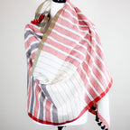 Naturally Dyed Hand Spun Hand Woven Organic Cotton Scarf Wrap White Red Gray 26x76
