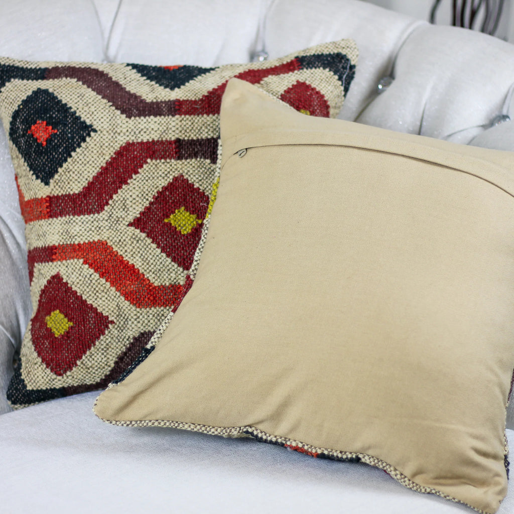 Handwoven Jute Cotton Boho Kilim Pillow Cover Sets Throw Pillows Cream Yellow Set of 2 Multiple Options 18x18