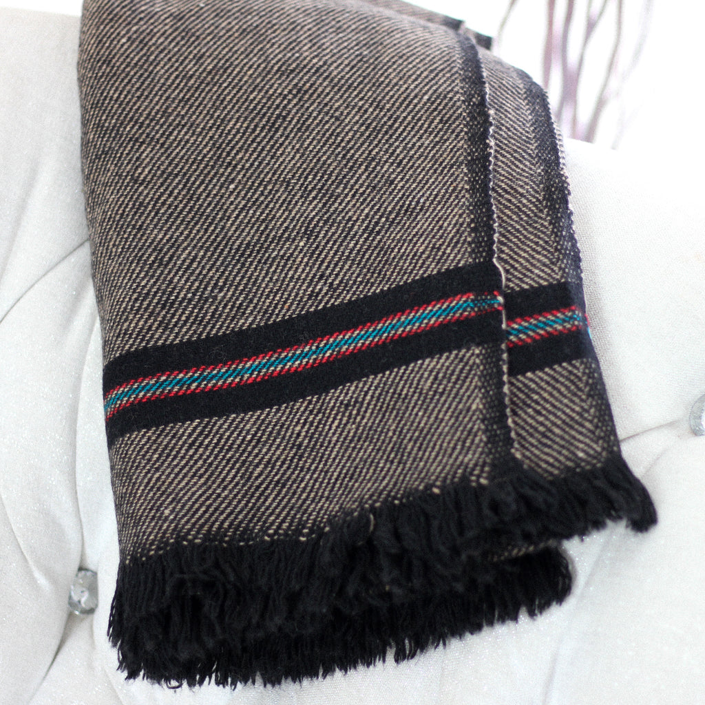 Handwoven Woolen Throw cum Blanket Rustic Cottage Charm Brown Black 38x72