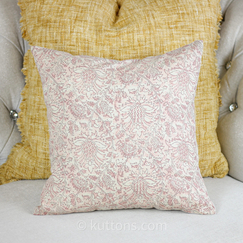 Floral Printed Cotton Cushion Cover Cream Pink 16x16 Set of 2