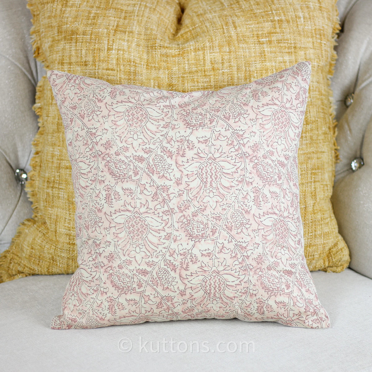 Floral Printed Cotton Cushion Cover Cream Pink 16x16 Set of 2