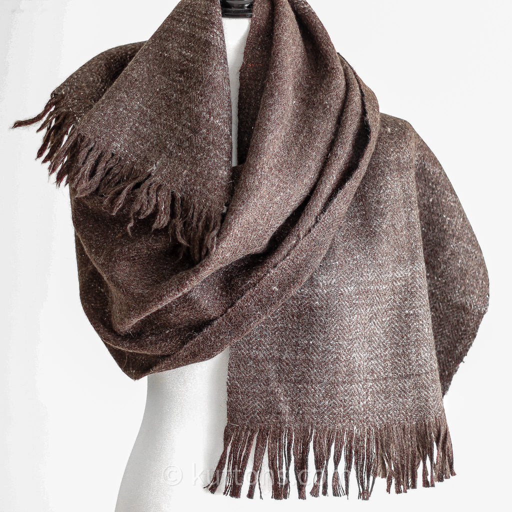 100 Pure Ladakh Yak Wool Scarf Handspun Handwoven Soft Light Stole by Women Weavers in the Himalayas Dark Brown 13x76