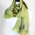 Handwoven Fine Merino Himalayan Wool Scarf Naturally Dyed with Tesu Flowers Tea Parrot Green 13x76 inch