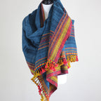 Handspun Handwoven Multipurpose Ethnic Shawl cum Throw Sheep Wool Blue 37x82