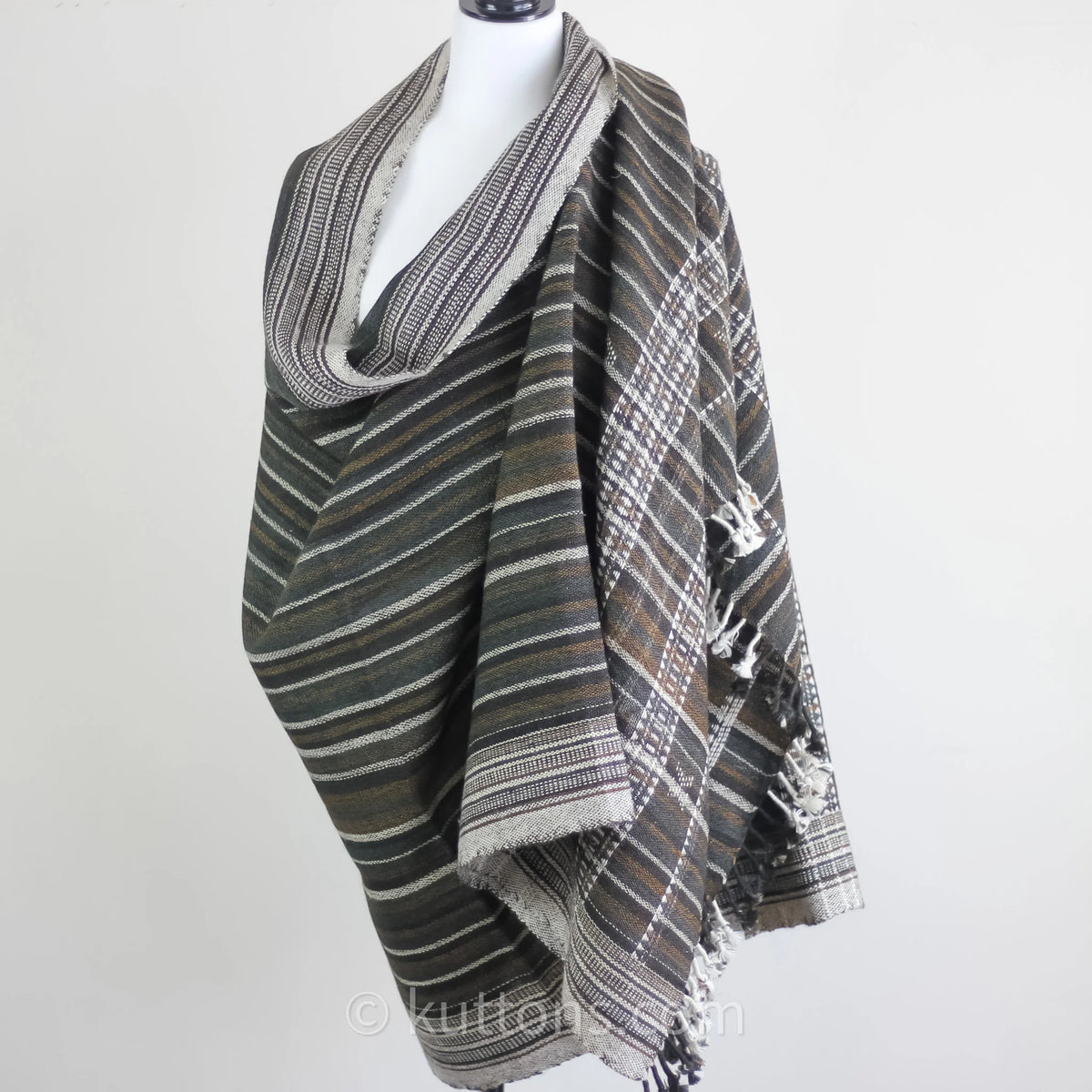 Handspun Handwoven Ethnic Desi Wool Shawl cum Throw Brown 38x86