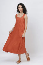 Sleeveless Scoop Neck European Linen Shift Dress