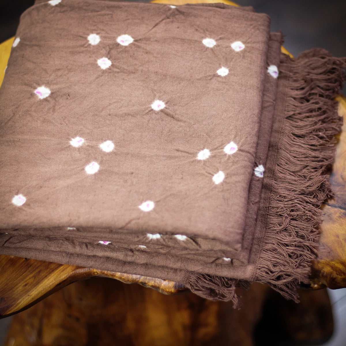 Bandhani Tie Dye Handwoven Cotton Decorative Towel Bathroom Decor Brown 27x59
