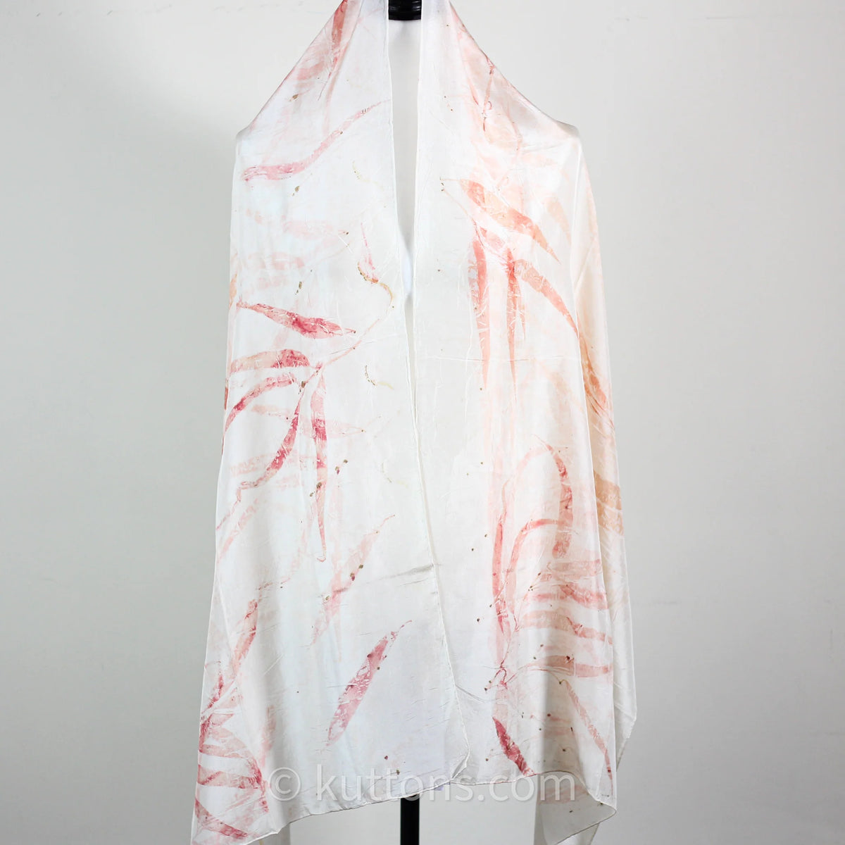 Natural Mulberry Silk Stole Eco Printed with Red Eucalyptus Leaves Featherweight Scarf Pink 21x72