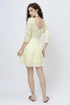 The Elara European Linen Dress Rich Double Layered Mini Skirt Dress Boat Neck