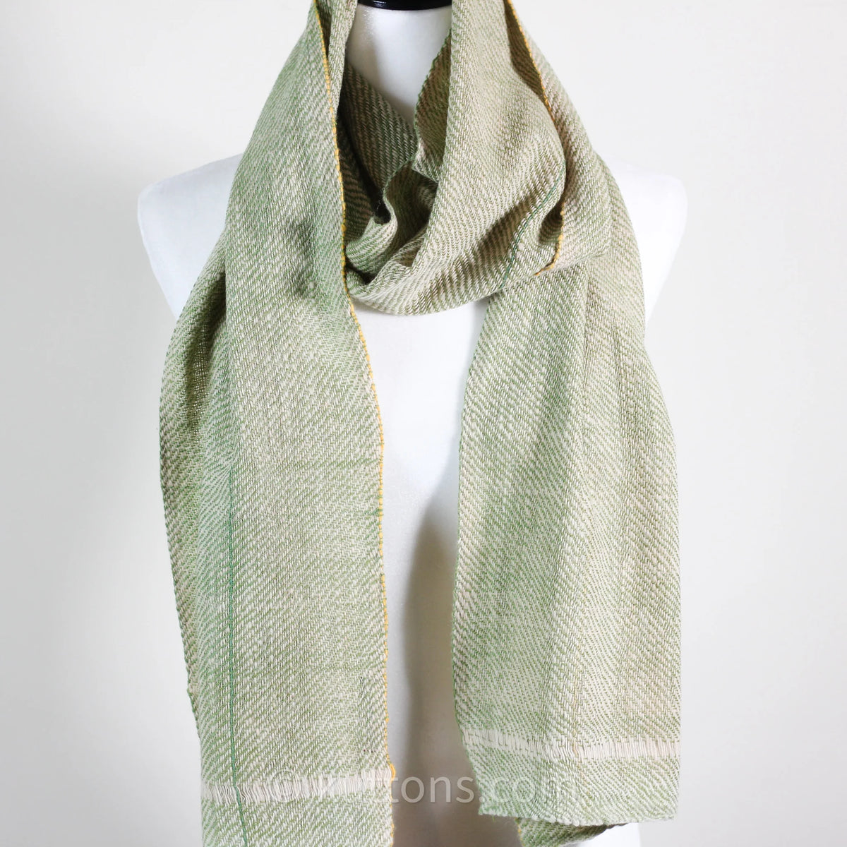 Himalayan Merino Wool Scarf Handspun Handwoven and Naturally Dyed in the Himalayas with Indigo Tesu Flowers Green 13x76