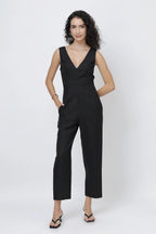 The Sculpted V Neck Linen Jumpsuit Pure European Linen