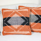 Handwoven Textured Cotton Pillow Cover Coral Black 18x18 Square Set of 2