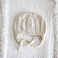 Cashmere Baby Hat with Tie Strings Handknit Ultrasoft Pashmina Milk White