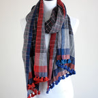 Eco Chic Elegance Handspun Handwoven Organic Cotton Scarf Dyed Naturally Empowering Women Weavers Blue Red 24x76