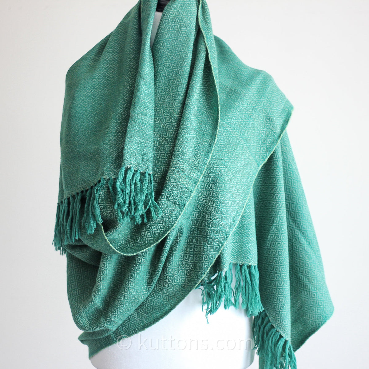 Naturally Dyed Handwoven Merino Wool Eri Silk Shawl Wrap Dyed with Tesu Flowers Indigo Green 25x84